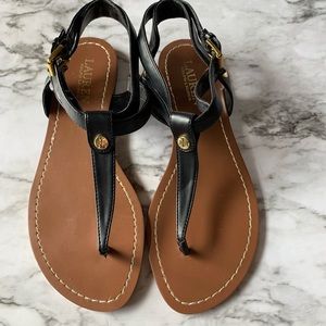 Ralph Lauren Black Ankle Strap Thong Sandals